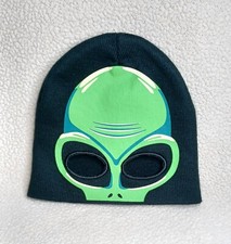 Alien Head Beanie Hat Black  Green Cut Out Eye Holes One Size Alien Costume Hat