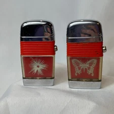 VTG Scripto Vu Lighters Bullet Hole/Starburst & Butterfly Red Band Made In USA