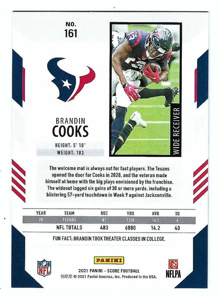 Puntuación Brandin Cooks SSP #/20 2021 Houston Texans Oregon ESCASO Dallas Cowboys Foto 2 de 3