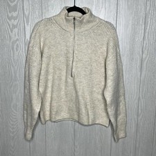 Vince Camuto 3/4 Front Zip Knit Cream Sweater Size Small
