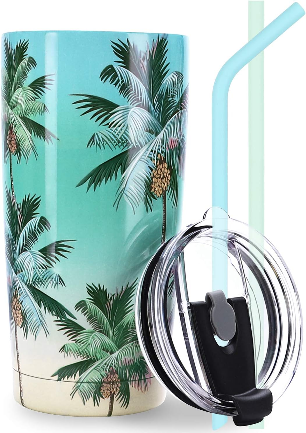 20Oz Palm Tree Tumbler with Straw and Lid Stainless Steel Insulated Travel Mug