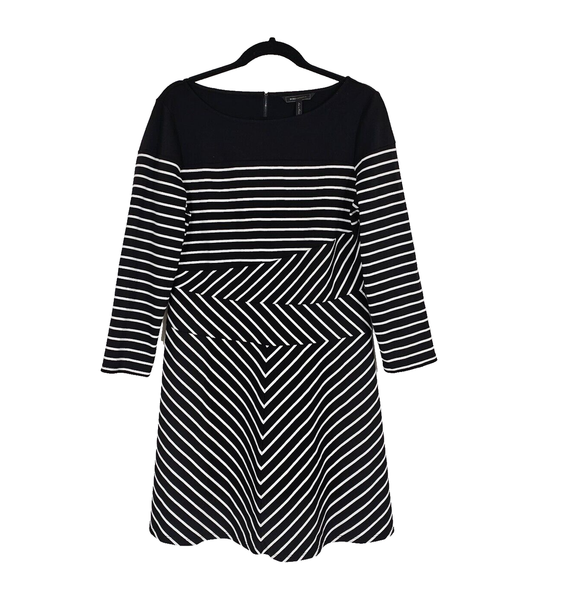 bcbg black and white dress striped BCBG Maxazria Black White Striped Chiffon Loose Fit Dress