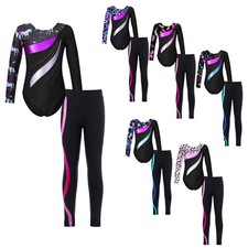 Kids Girls Set Sheer Outfit Shiny Leotard Side Dancewear Mesh Hoodie Striped