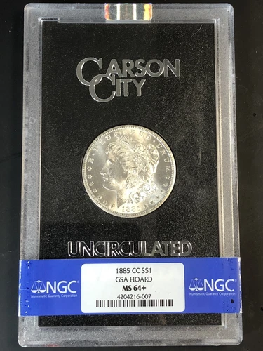 1885 CC MORGAN SILVER DOLLAR "GSA HOARD NGC 64+" -CRISP WHITE MINTAGE  238,000👍