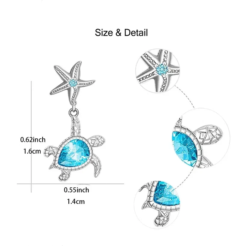 Fashion Cute Starfish Blue Turtle Stud Earrings For Women Girls Birthday Gift - Image 4 of 4