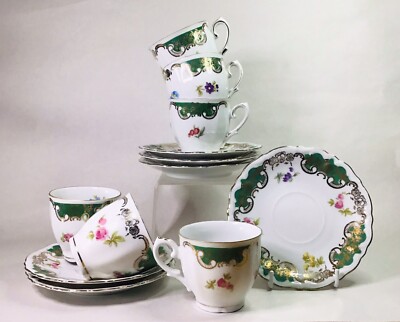12 teiliges Vintage Deutscher Gebrüder Winterling Roslau Bayrisches Porzellan Teeservice