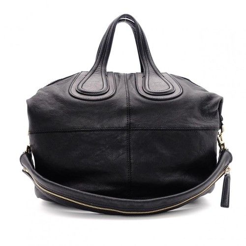 GIVENCHY Nightingale Black Leather 2Way Tote Bag Gold HW Auth