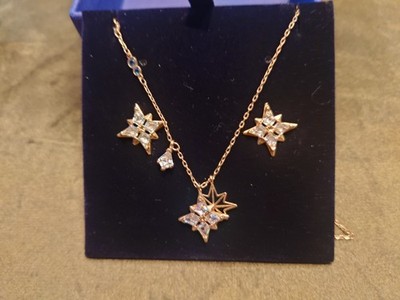 Original Swarovski Schmuck Set Ohrringe+ Kette mit Anhänger Sterne Neu OVP Gold