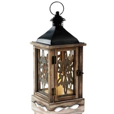 Best Rustic Christmas Farmhouse Lantern Decor Wood & Metal 16'' Candle Hanging