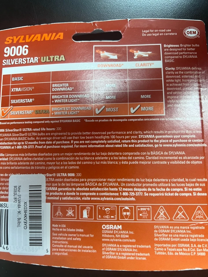 Sylvania 9006 SilverStar ULTRA High Performance Headlight Pair Set 2 Bulbs 3896 - Image 2 of 2