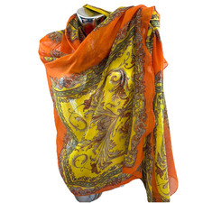 Vintage Lightweight Georgette Scarf Wrap Shawl Colorful Baroque Sheer 74X44"