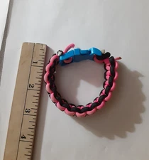 Pink & Black Paracord Survival Bracelet with Blue Buckle – 9" Lg total