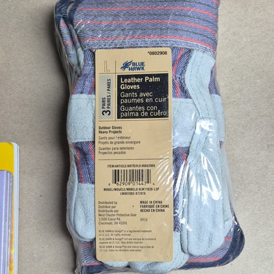 #ad Blue Hawk Leather Palm Work Gloves Size L 3 Pairs Model LW71020 L3P $16.30