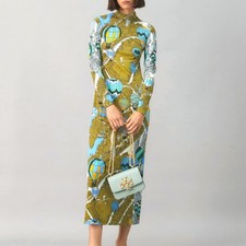 NWT Tory Burch Balloons In The Sky Long Midi Dress Mock Neck Hot Air Green 0