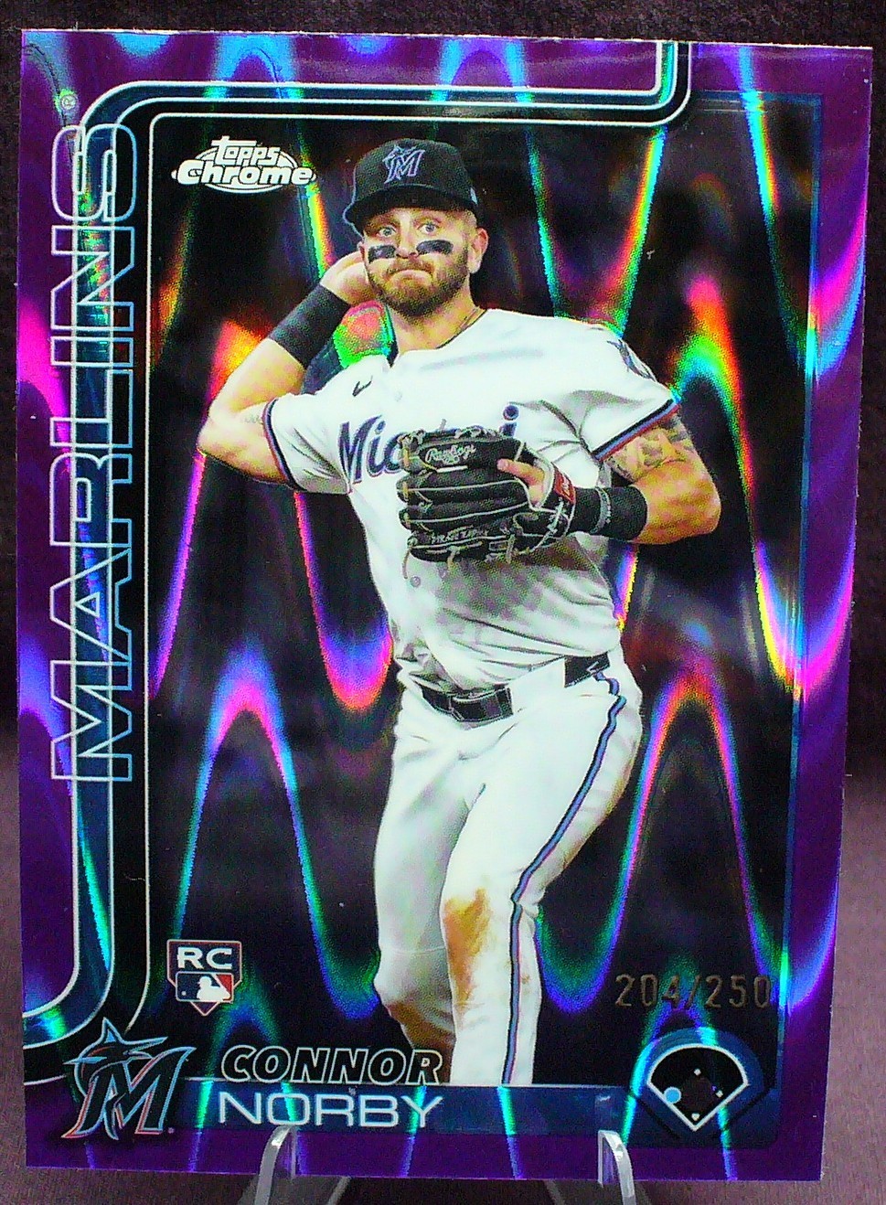 CONNOR NORBY 2025 Topps Chrome #199 (RC)(#'d) /250 Purple Raywave Refractor