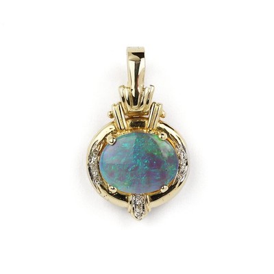 Anhänger Damen 14 Karat Gelbgold Diamant, schwarzer Opal