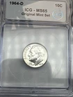 1964 D ICG MS65 10c Original Mint Set 90% Silver  Roosevelt Dime