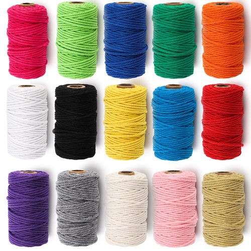 15 Rolls Macrame Cord, 3mm x 480 Yards Natural Cotton Macrame Rope, 4-Strand ...