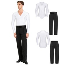 Mens Outfits Ballet Dancewear Jazz 2 Piece Dancing Front Zip Leotard V Neck