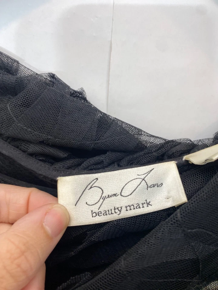 Byron Lars Beauty Mark Black Lace Sheer Chiffon Sheath Dress 3/4 Sleeves Size 2 - Image 4 of 4