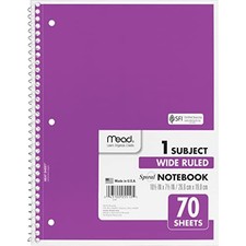 MEAD SPIRAL NOTEBOOK, 1 SUBJECT, 7-1/2" X 10-1/2", 05510 - PURPLE