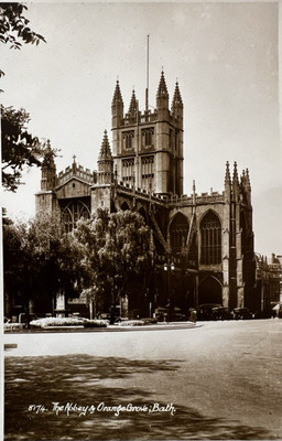 Bath Abbey & Orange Grove, schwarzweiß Vintage Echtfoto Postkarte RPPC EA Sweetman