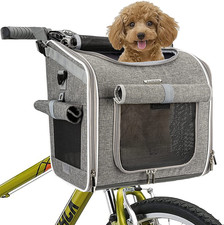 Expandable Dog Bike Basket with 4 Doors Mesh Windows - Grey Pet Carrier