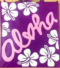 HAWAIIAN ALOHA BAG PURPLE HAWAII REUSABLE SHOPPING BAG  BEACH BAG / BEACH TOTE