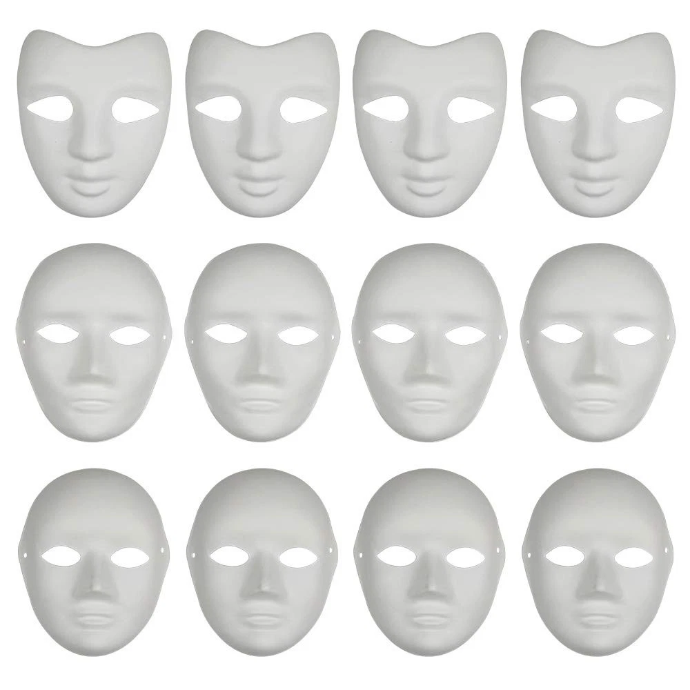 12PCS Paper Mache Art Mask White DIY Full Face Masks Blank Paintable Mask Cos...