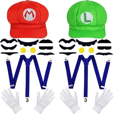 MARKENLOS Super Mario Bros Mario und Luigi Hüte Schnurrbärte Kostüm Cosplay Kostüm Mütze