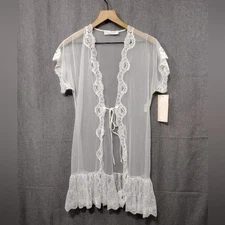 New Vintage Val Mode Lace Sheer Lingerie Robe Gown Bridal Women's MP White Retro