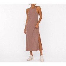 Old Navy Women's Sleeveless Apron Neck Rib-Knit Midi Dress Pink Salt Beige Sz XL
