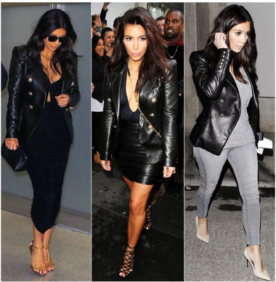 KIM KARDASHIAN DOUBLE BREASTED MOTORCYCLE WOMEN LEATHER BIKER