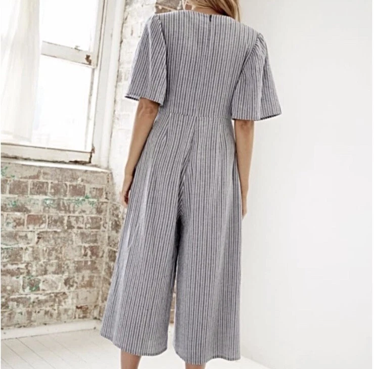 Some Days Lovin Jumpsuit Romper Women Size XS Blue & White Striped Wide - Image 2 of 4