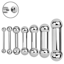 316L Surgical Steel Externally threaded Tongue Ring Barbell 16g-00g 3/8" to 1"