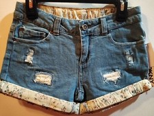 DKNY Girls Denim Shorts Distressed, Cuffed Zipper Fly JR SZ 10 Vintage LT Floral