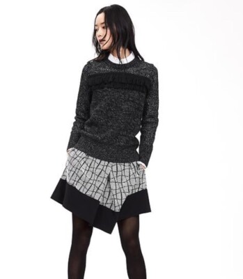 BANANA REPUBLIC $110 Mixed Stitch Fringe Crew Pullover Sweater Alpaca Wool XS