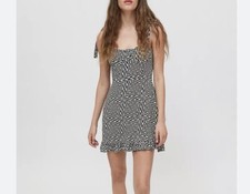 Urban Outfitters Jolene Geo Print Mini Dress Black White Smocked Medium 1353