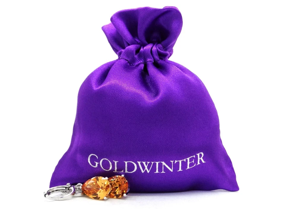 Pendientes colgantes/gotas en forma de pera color citrino gema con baño de oro blanco. Foto 4 de 4