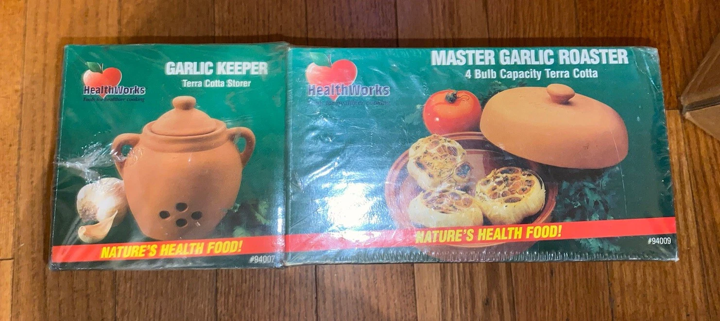 Vtg Terra Cotta Master Garlic Roaster & Garlic Keeper NIB Set Of 2 Health Works