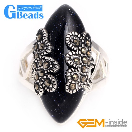 Marquise Stein Tibet Silber Markasit Tibet Silber Ring + Geschenkbox 14x27mm - Bild 14 von 48