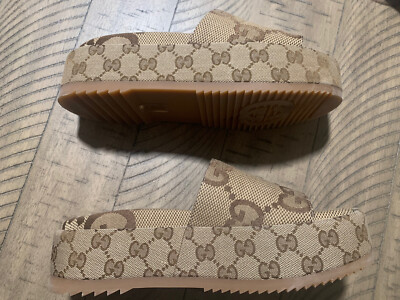 GUCCI Womens Platform Slide Sandal Slip On Wedge Size 7 Open Toe