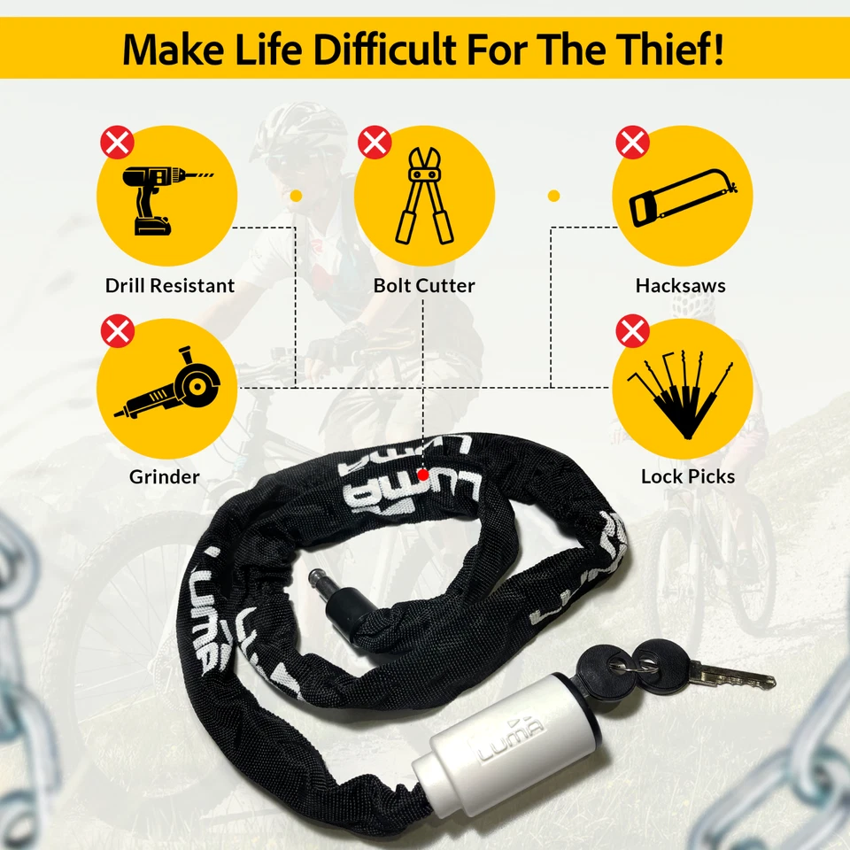 Велосипедный цепной замок с ключами LUMA Enduro 5 - синий сверхпрочный противоугонный замок - Изображение 4 из 4