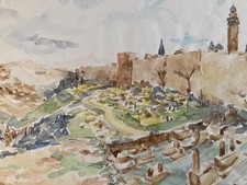 Belle Painting Jerusalem Watercolour Georges Massa Cemetery Orientalist 1976 Art