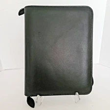 Day Timer Zip Close Planner Black 7 Ring Organizer 8x10.5 Faux Leather Ruler
