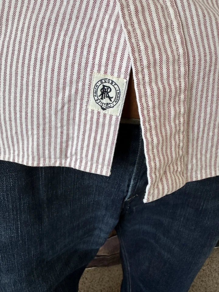 Camisa a Rayas Ralph Lauren Rugby LS 2004 De Colección Rosa y Blanco Pequeña ¡Como Nueva! Foto 4 de 4