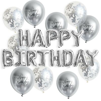 Happy Birthday Ballon-Set Silber Folienballons Latexballons Party Deko