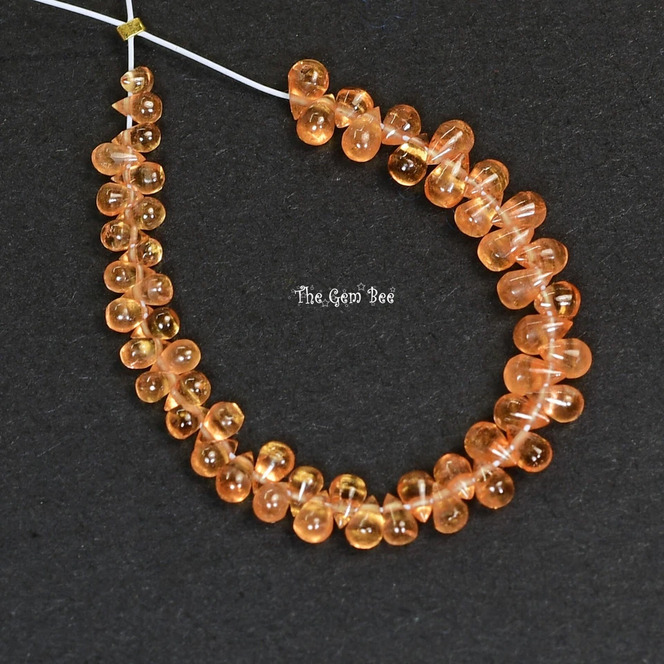 Gem Grade Orange Spessartite Mandarin Garnet Smooth Teardrop Briolette Bead 3" - Image 4 of 4