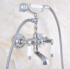 Polished Chrome Bathtub Clawfoot Faucet Mixer Tap Telephone Handheld Shower