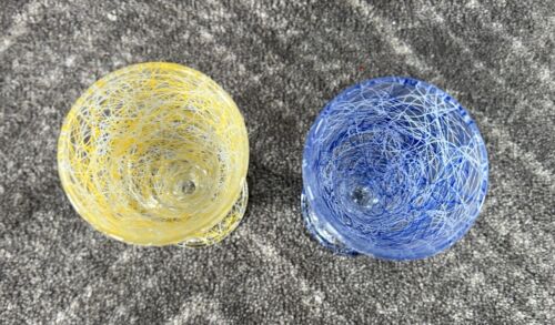 2 VTG Mid Century Drizzle Spaghetti String Cordial Shot Liqueur Glasses 3.5" 2oz - Picture 3 of 6